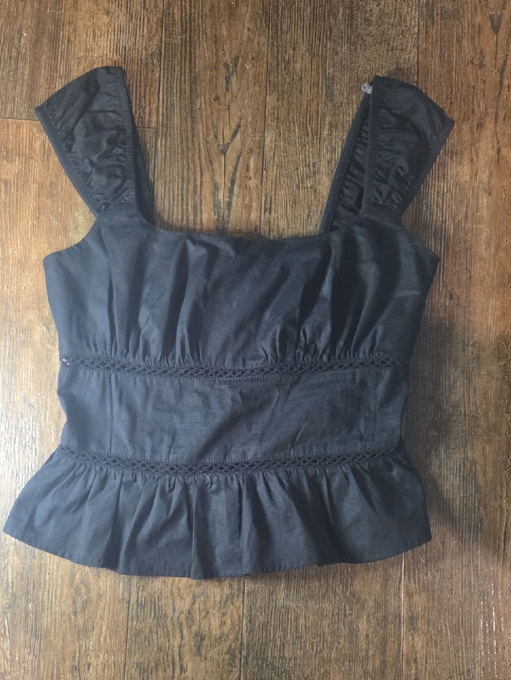 wild fable Black Ruffle-Trim Square Neck Tank